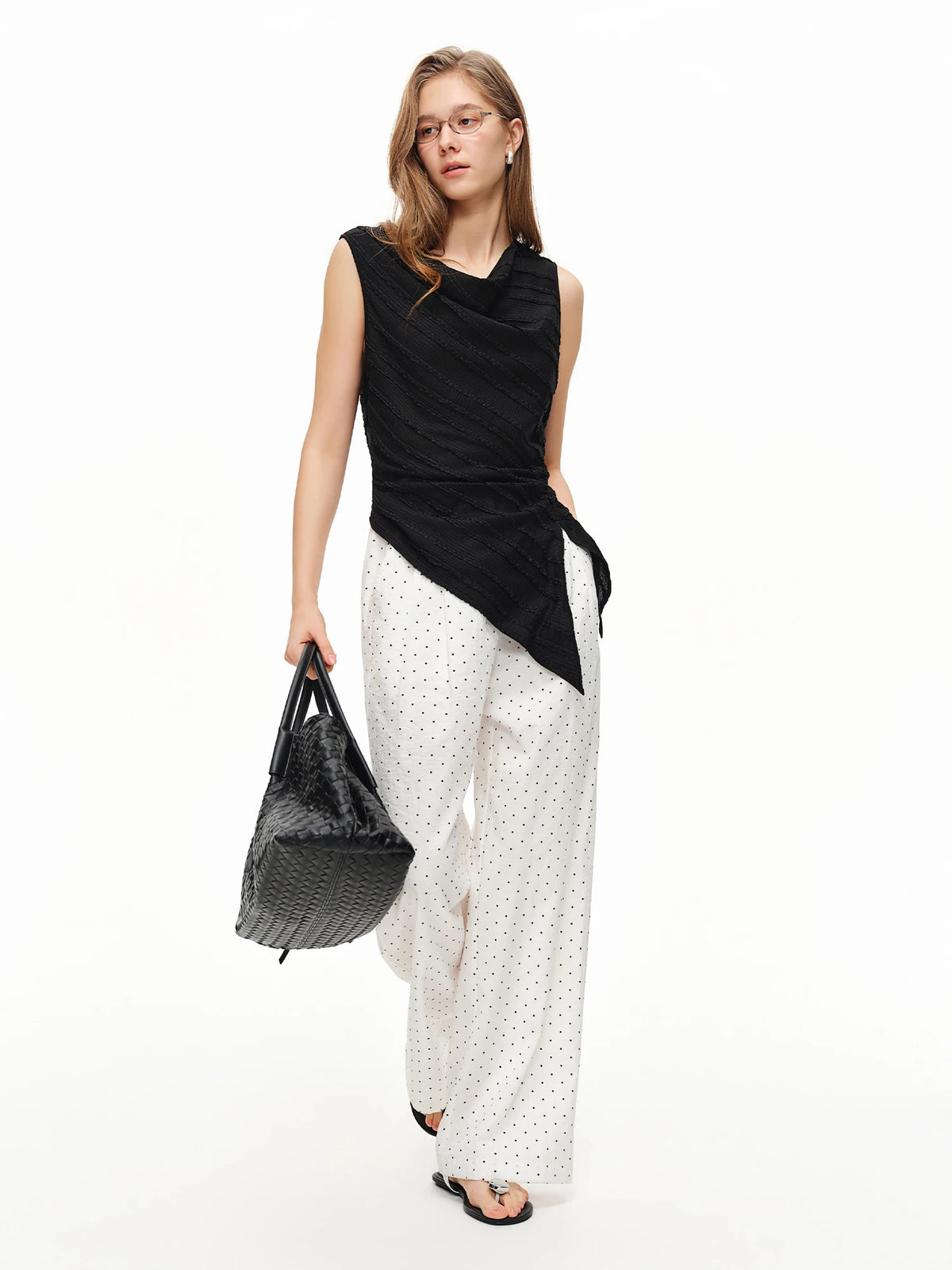 Women's Pleated Sling Collar Sleeveless Top - Casual Summer Vest