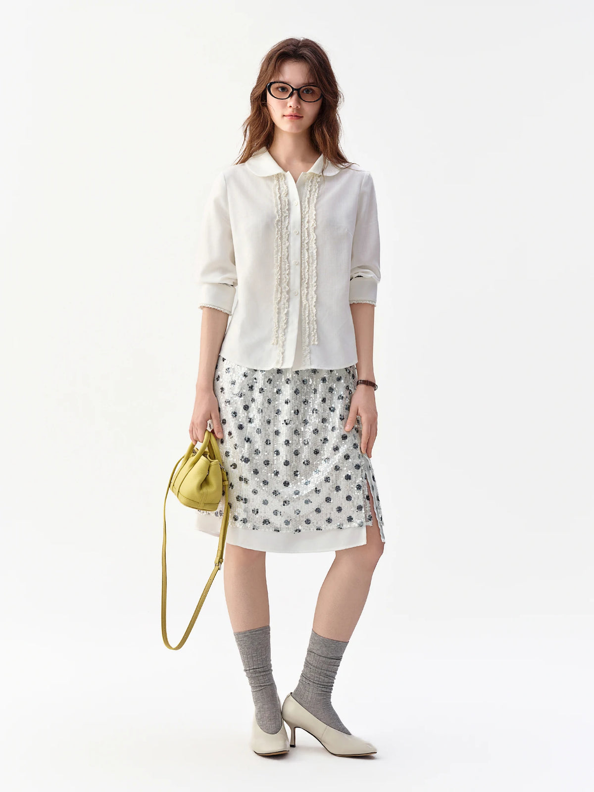Women's Lace Peter Pan Collar Blouse - Ruffled Long Sleeve Shirt