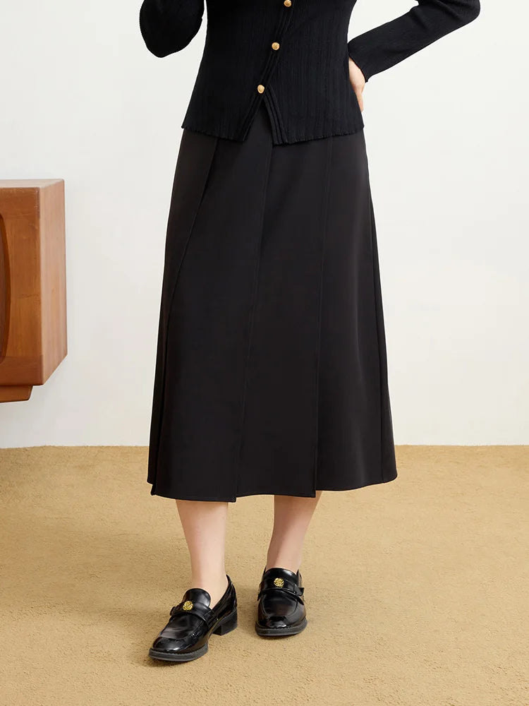 A-Line Diagonal Patch Skirt - Office Lady Commuter Style