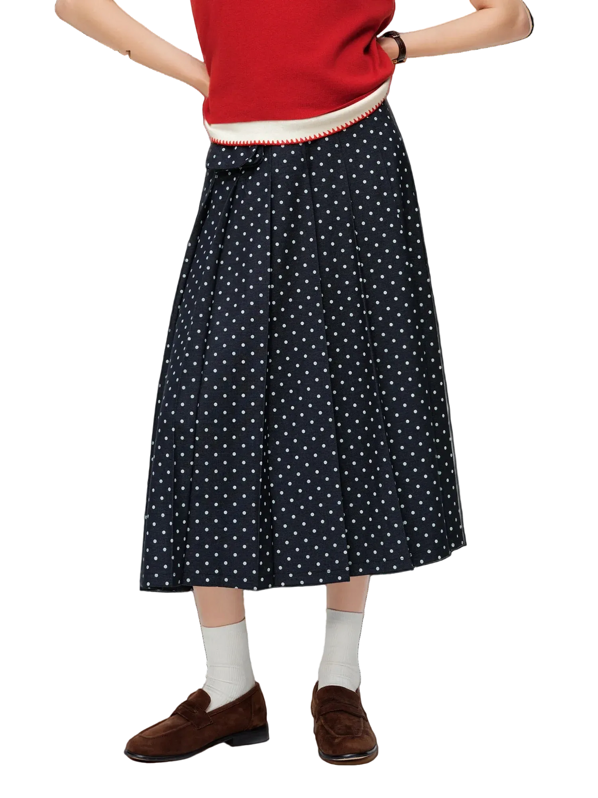 Polka Dot Midi Skirt - Retro A-Line Pleated Vintage Party Skirt
