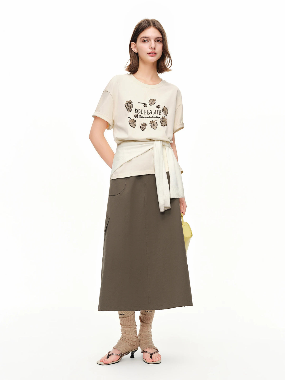 Women's Strawberry Embroidered Graphic Tee - Relaxed Summer Top