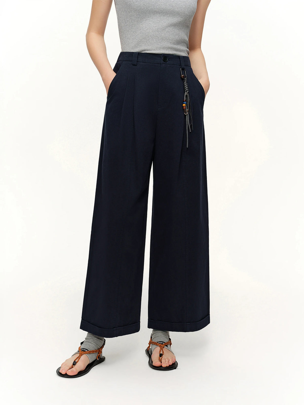 Women's High Waist Wide Leg Trousers Minimalist Casual Pants