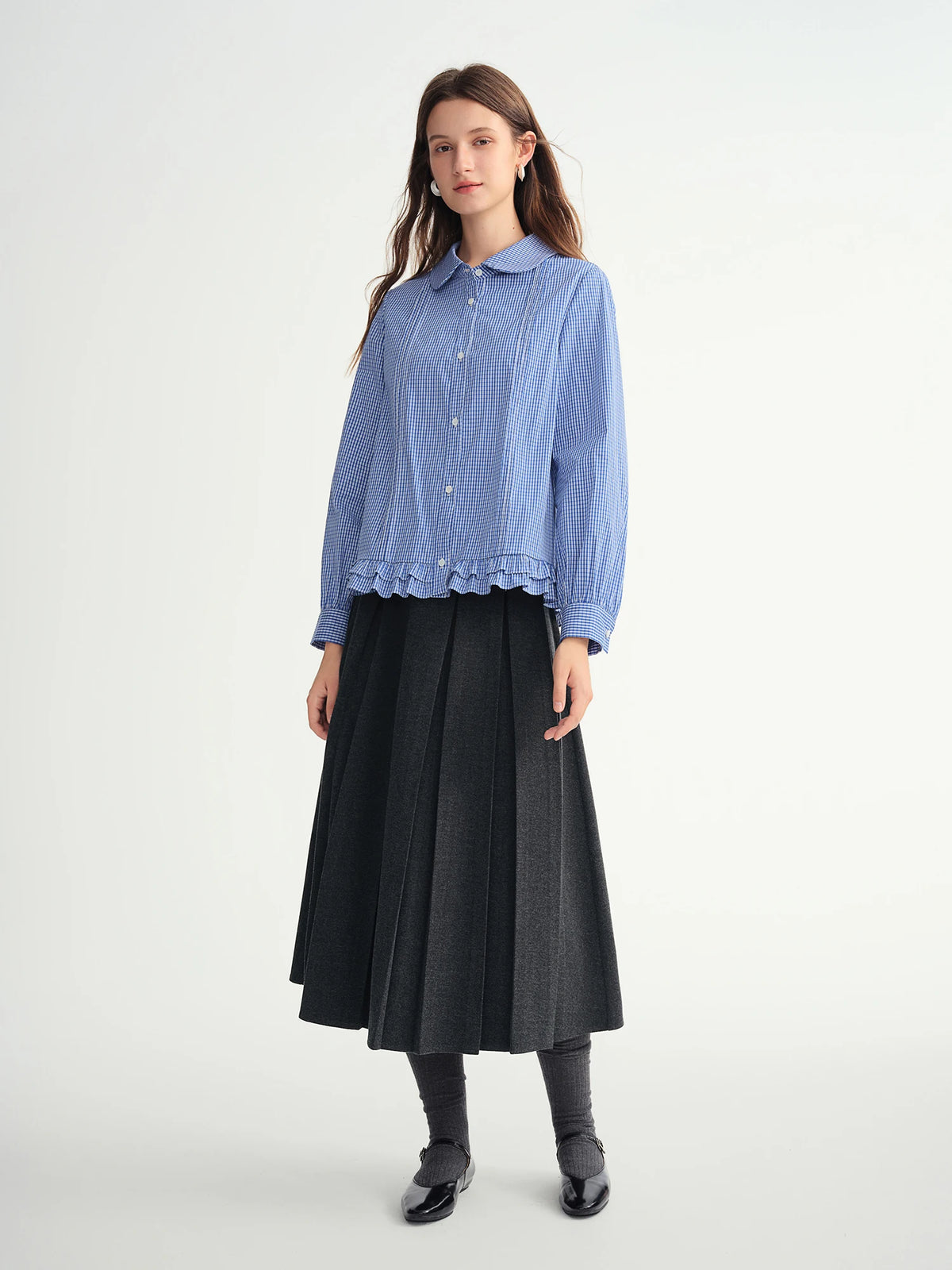 Plus Size Striped Babydoll Dress | Ruffle Neck Winter Shirt Dress
