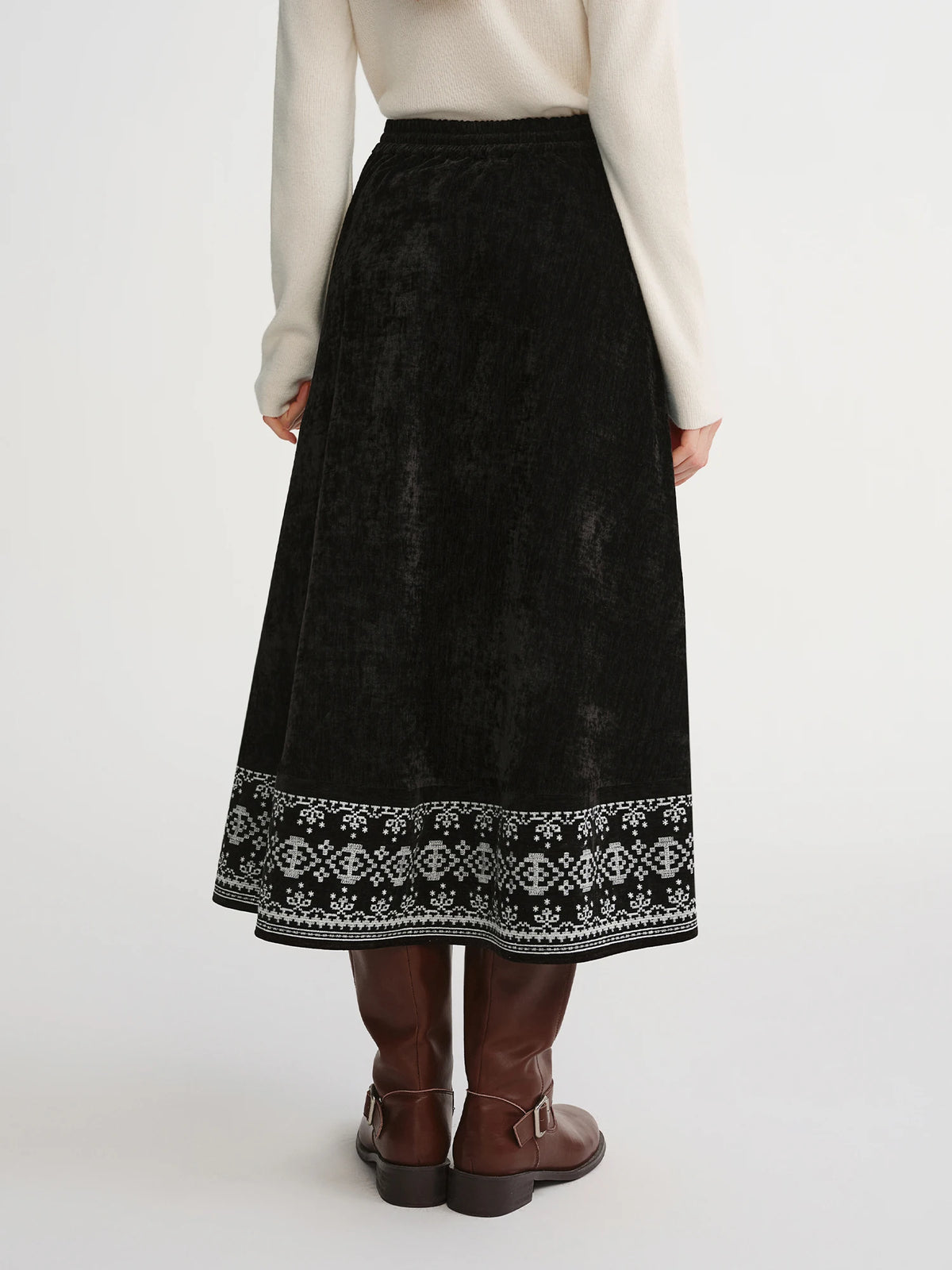 Bohemian Embroidered Maxi Skirt - Plus Size Ethnic A-Line Winter Skirt
