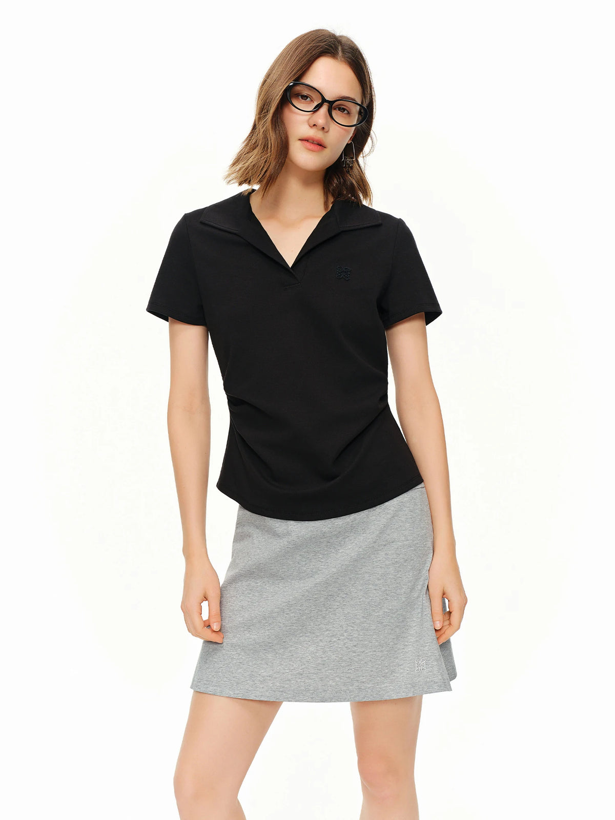 Women's V-Neck Pleated Slim Fit T-Shirt - Chic Summer Top