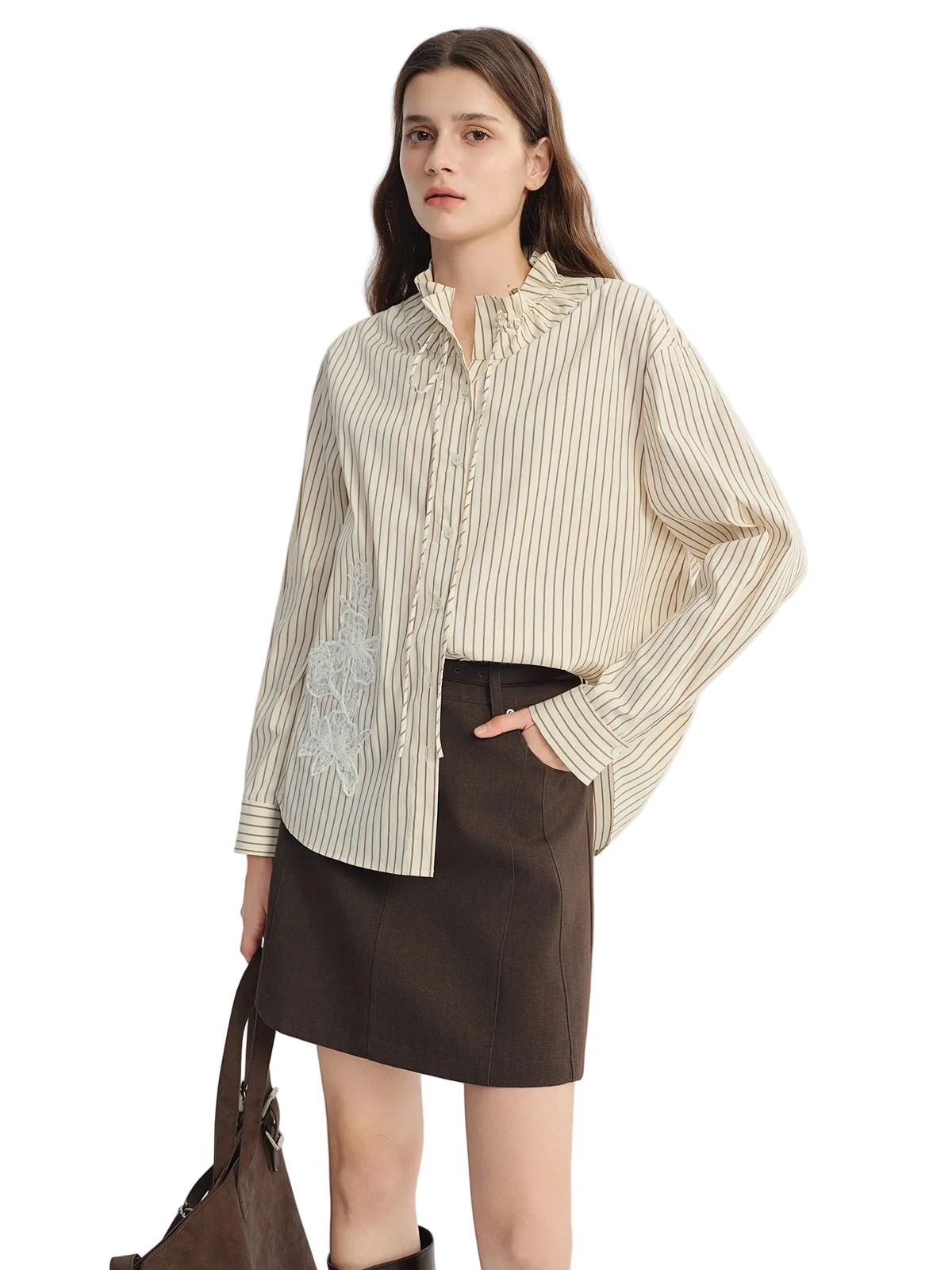 Women's French Striped Ribbon Shirt - Plus Size Chic Autumn Top