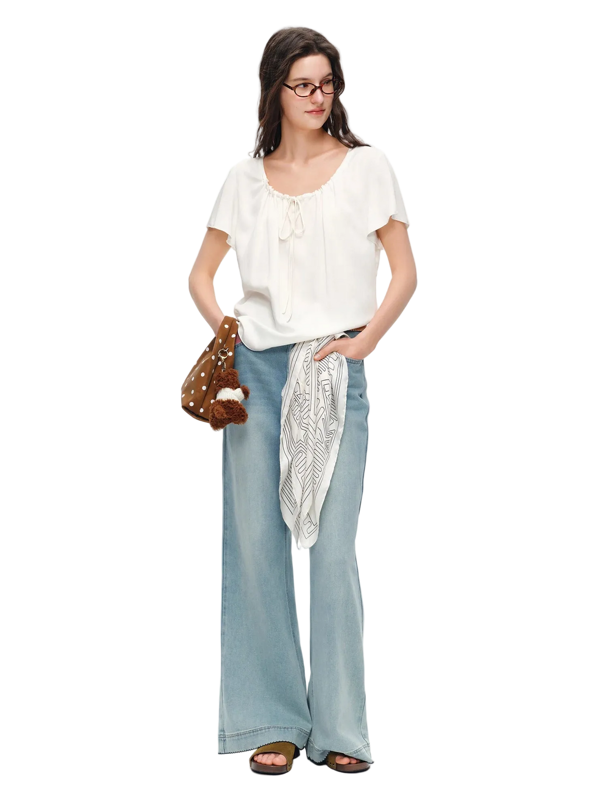 Women's Flutter Sleeve Summer Blouse Drawstring Relaxed Fit Top