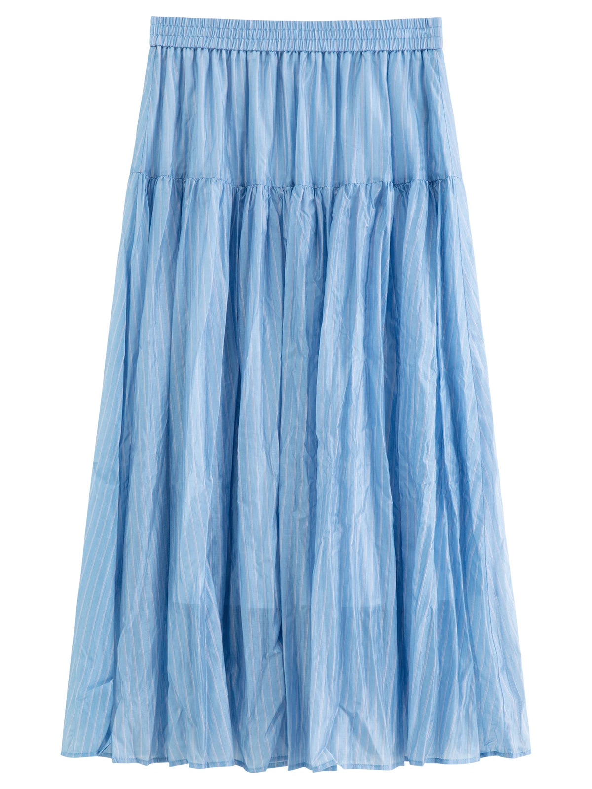 Striped Pleated Midi Skirt - High Waist A-Line Summer Skirt