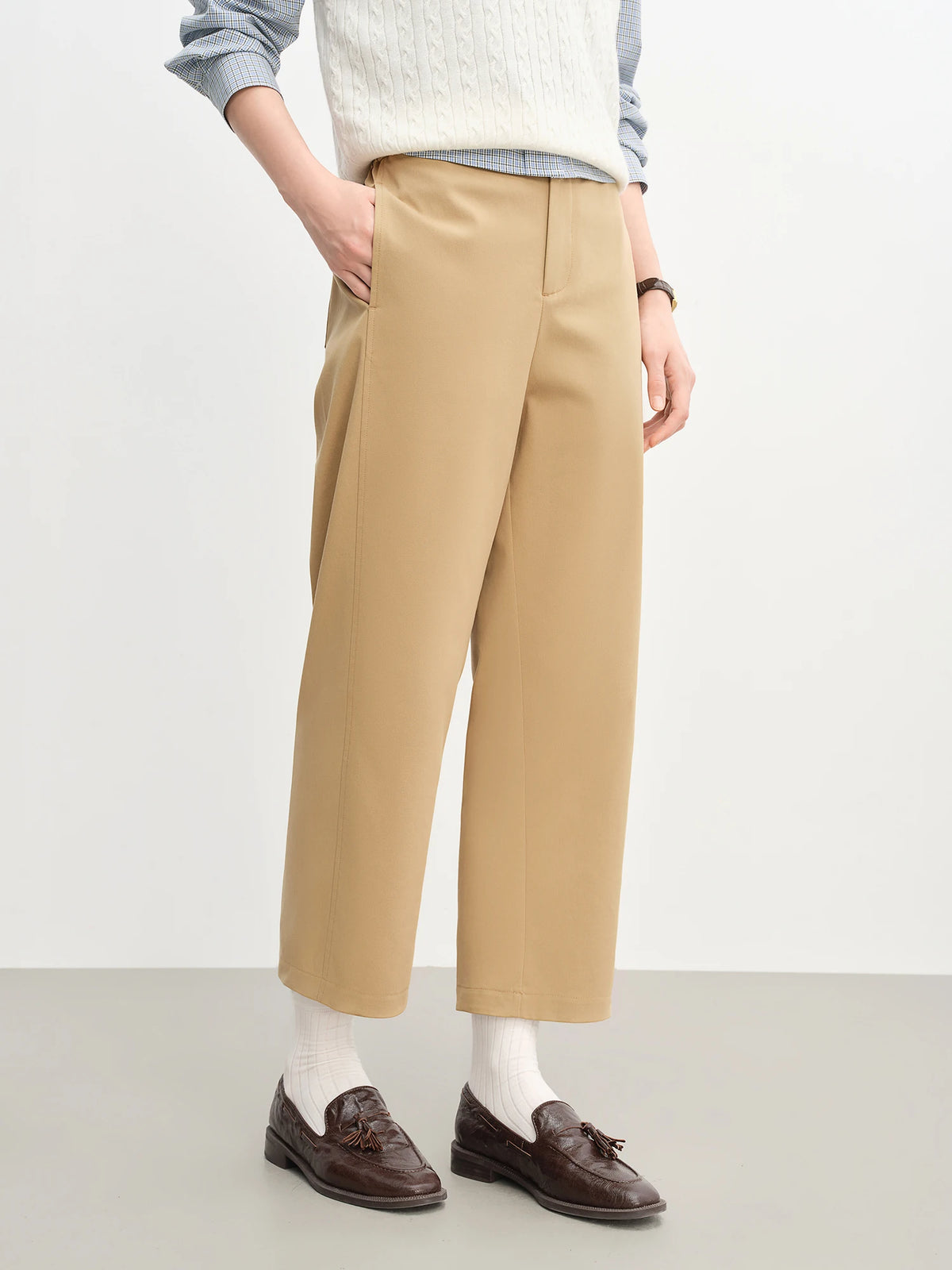 Women's High Waist Flared Hem Pants - Summer Casual Ankle Trousers
