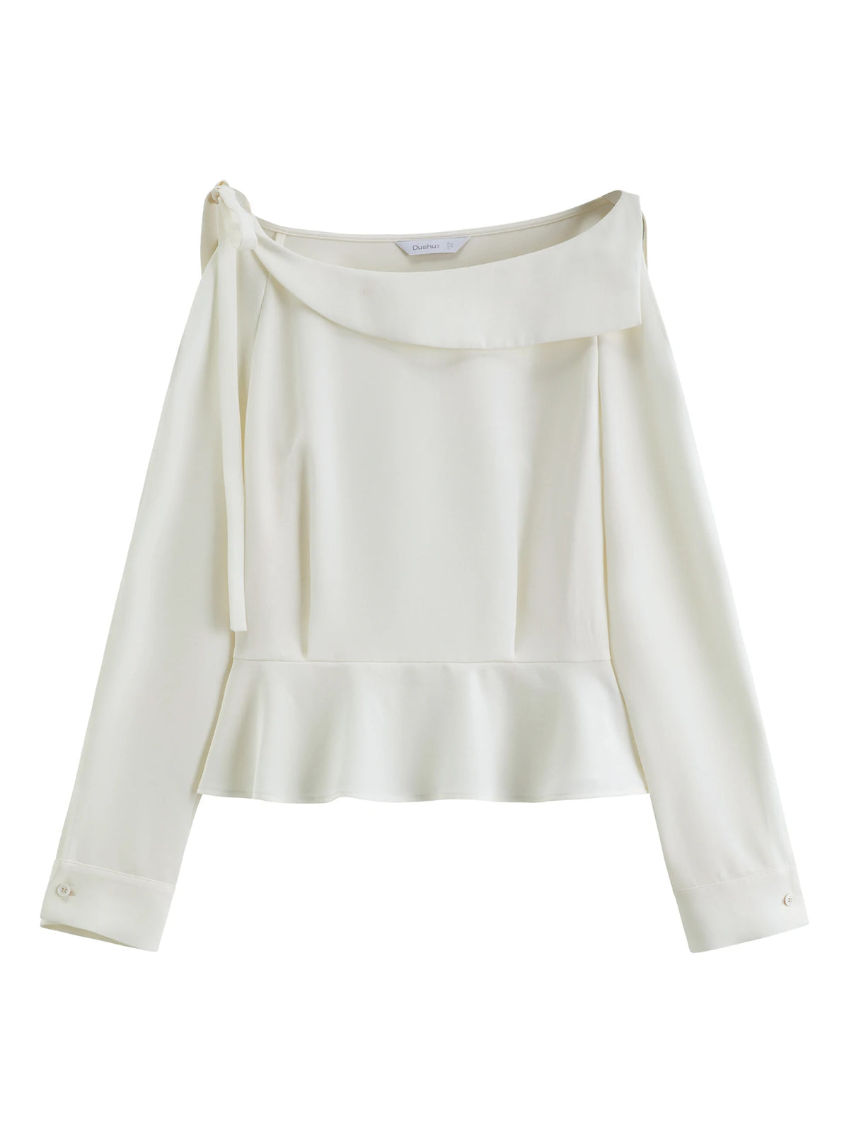 Women's Off-Shoulder Tie-Front Blouse - Elegant Long Sleeve Wrap Top