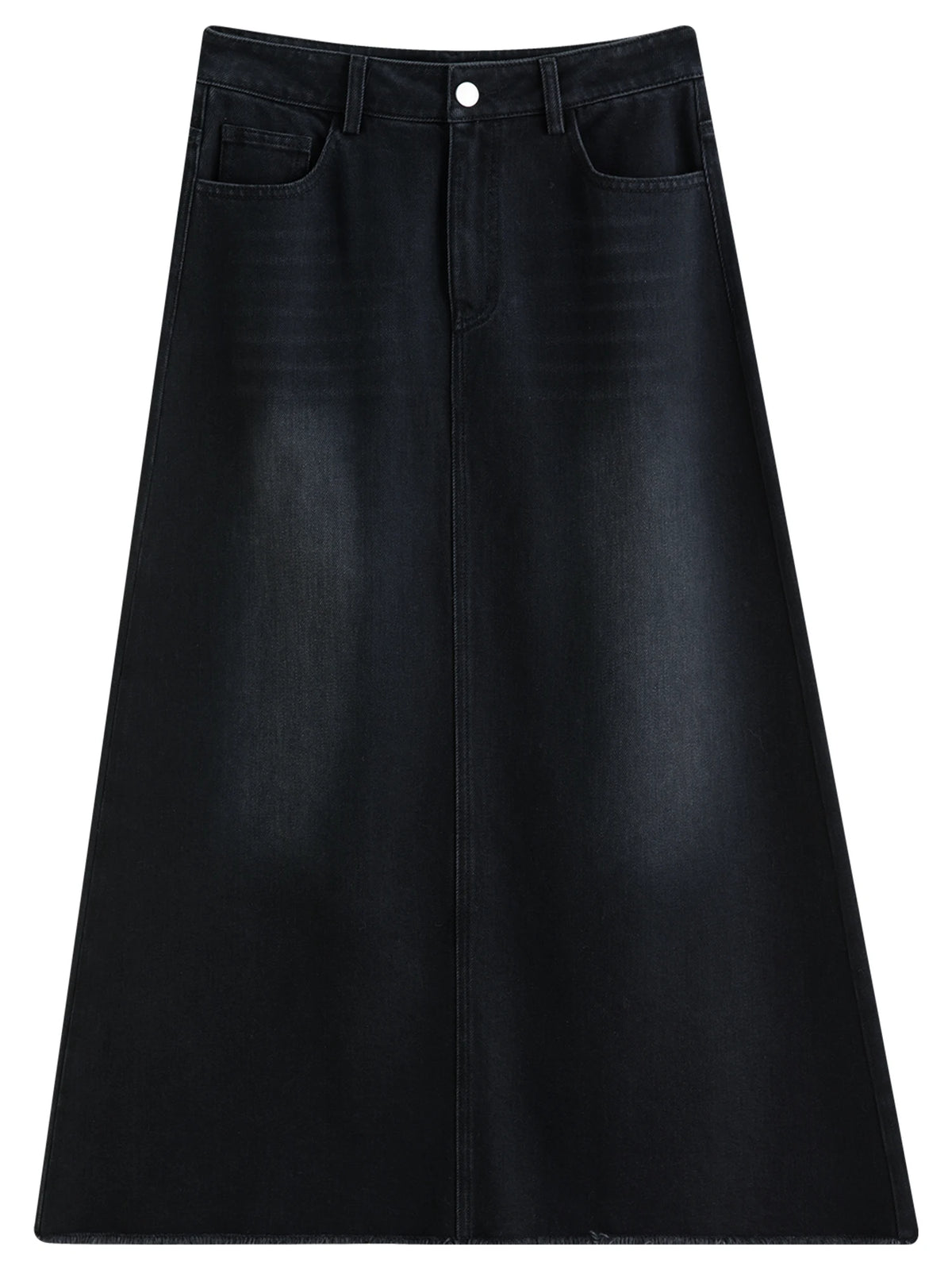 Plus Size Black Denim Midi Skirt - High Waist Slimming Casual Wear