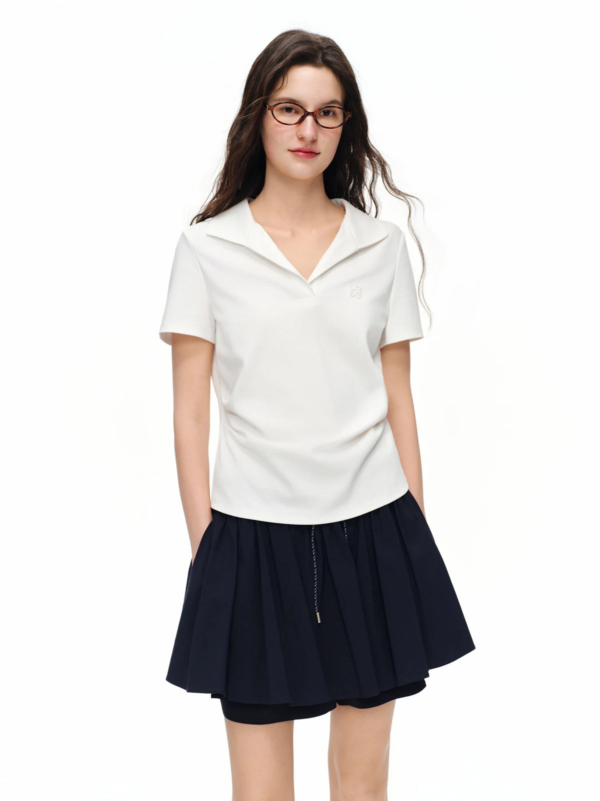 Women's V-Neck Pleated Slim Fit T-Shirt - Chic Summer Top