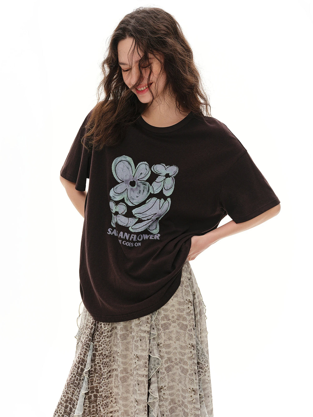Women's Relaxed Cotton Printed Tee - Summer Coquette Style Top