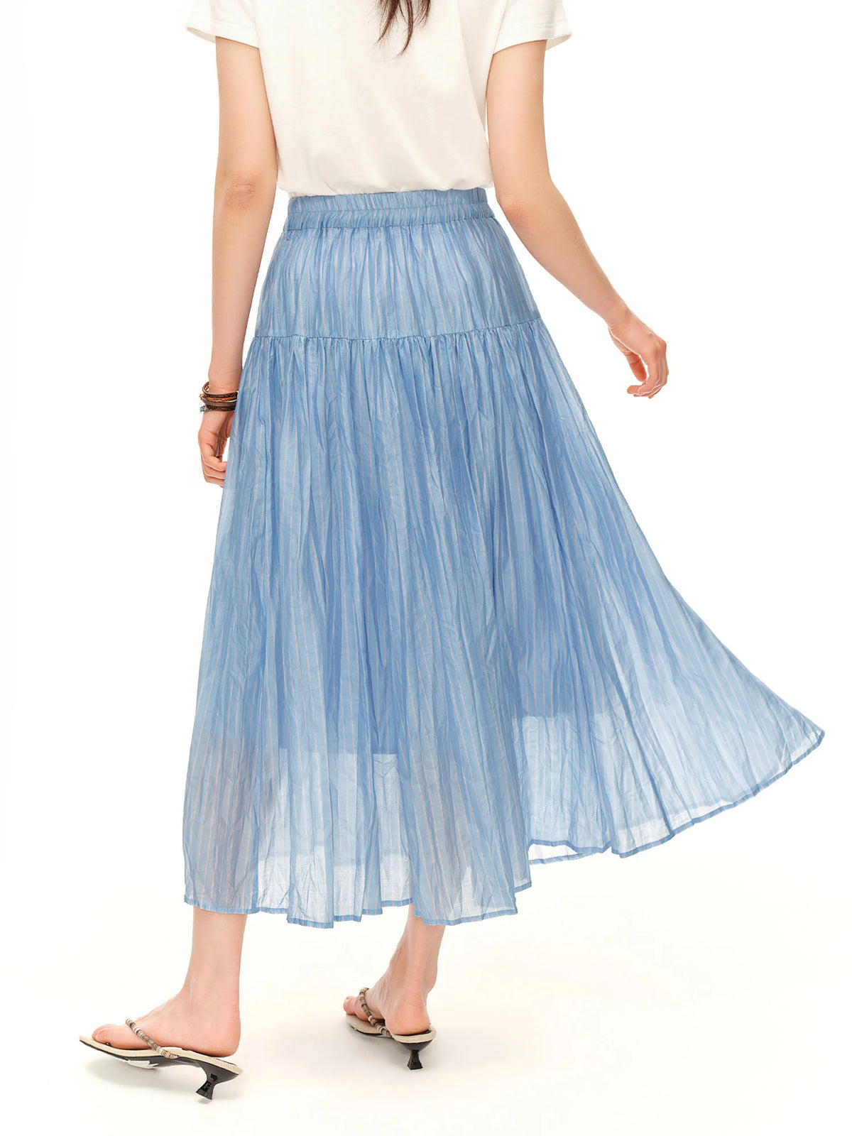 Striped Pleated Midi Skirt - High Waist A-Line Summer Skirt