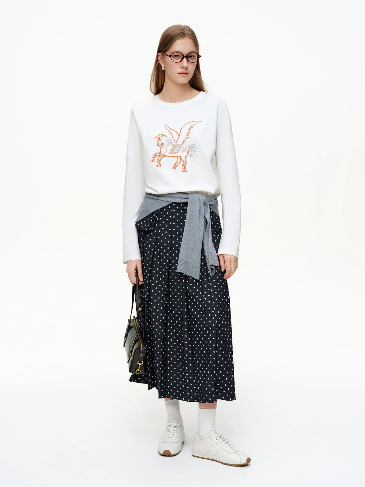 Polka Dot Midi Skirt - Retro A-Line Pleated Vintage Party Skirt