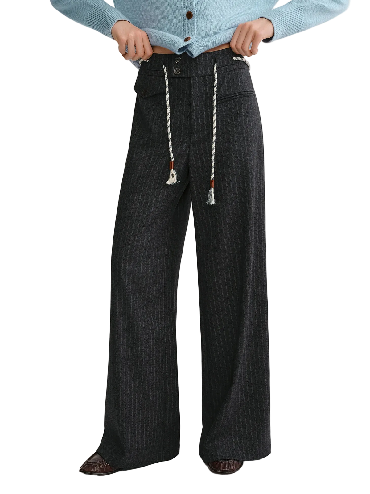 Women's Plus Size Striped Blazer & Straight Leg Pants Set - Retro Casual