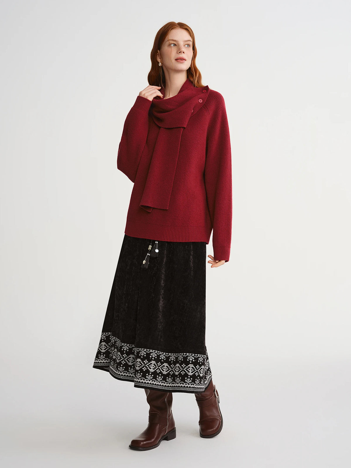 Bohemian Embroidered Maxi Skirt - Plus Size Ethnic A-Line Winter Skirt