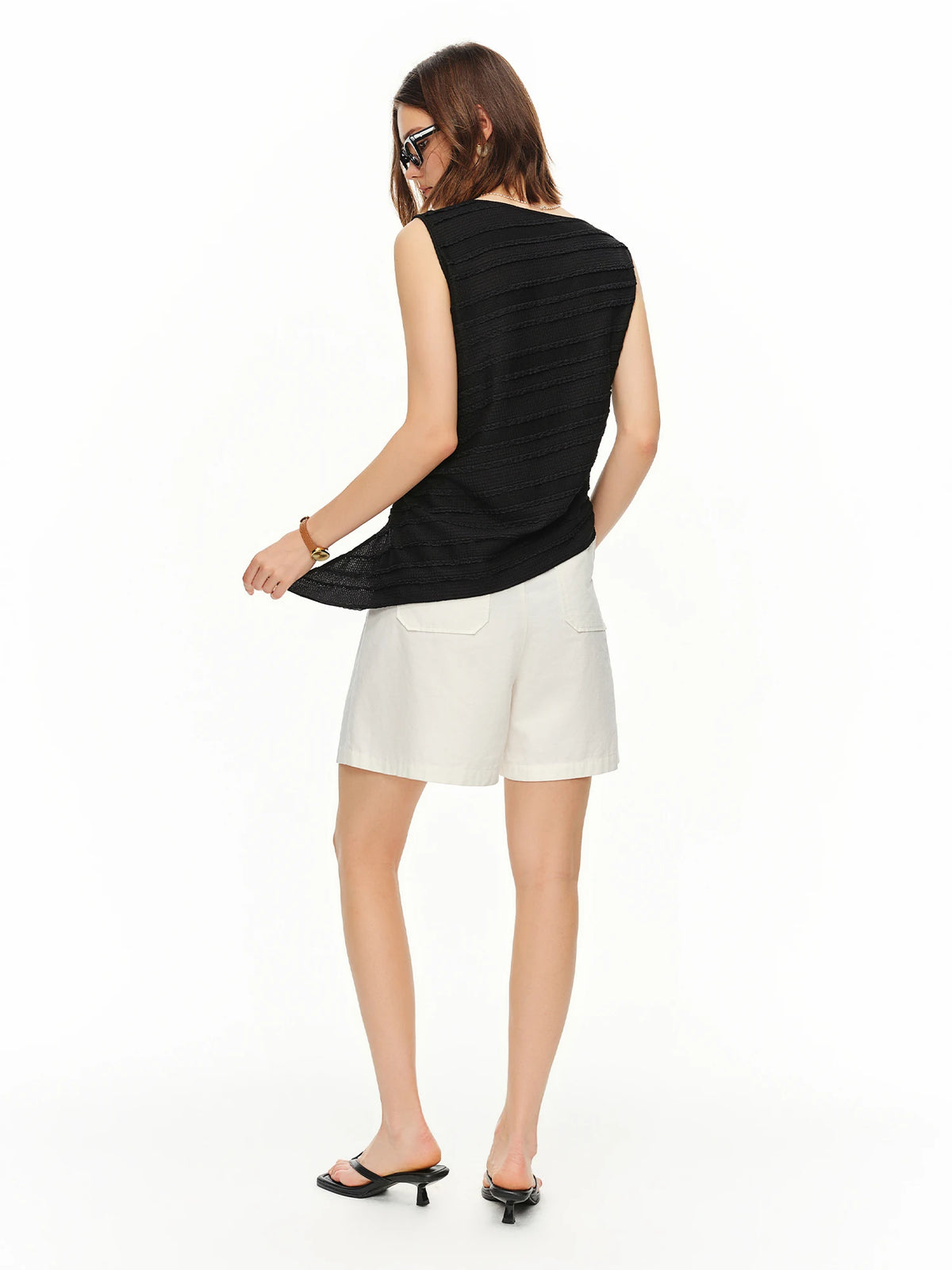 Women's Pleated Sling Collar Sleeveless Top - Casual Summer Vest