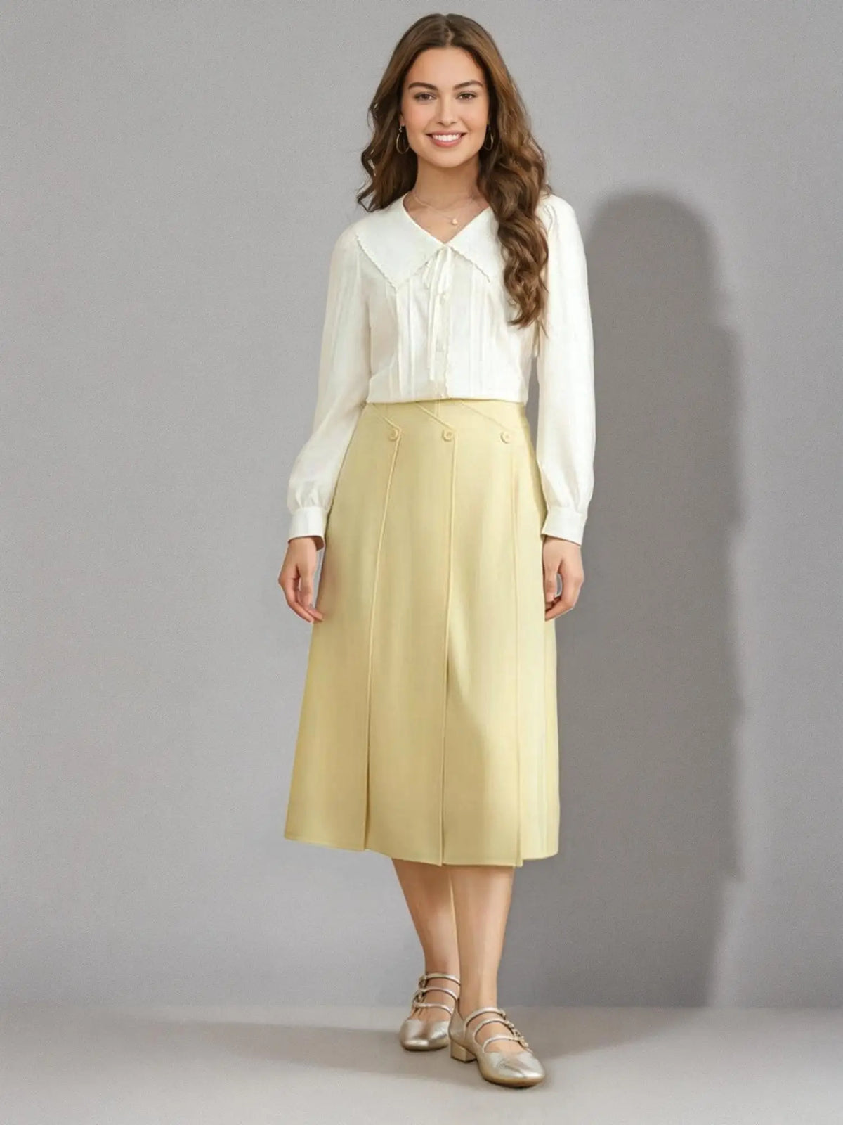 A-Line Diagonal Patch Skirt - Office Lady Commuter Style