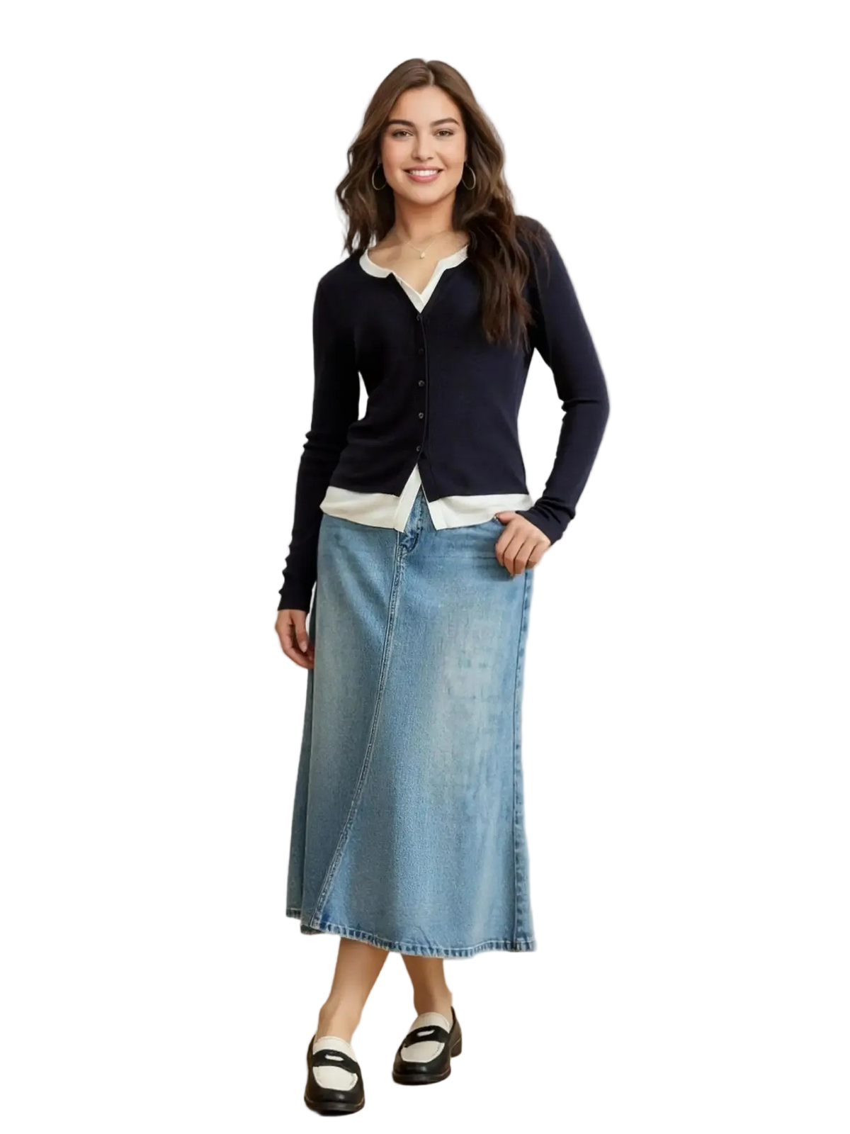 Retro Blue Denim Mermaid Skirt - High Waist Plus Size Elegant Maxi