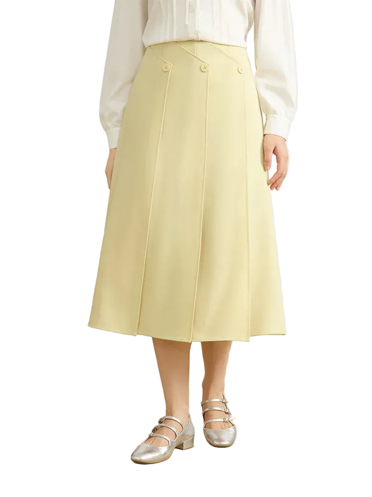 A-Line Diagonal Patch Skirt - Office Lady Commuter Style