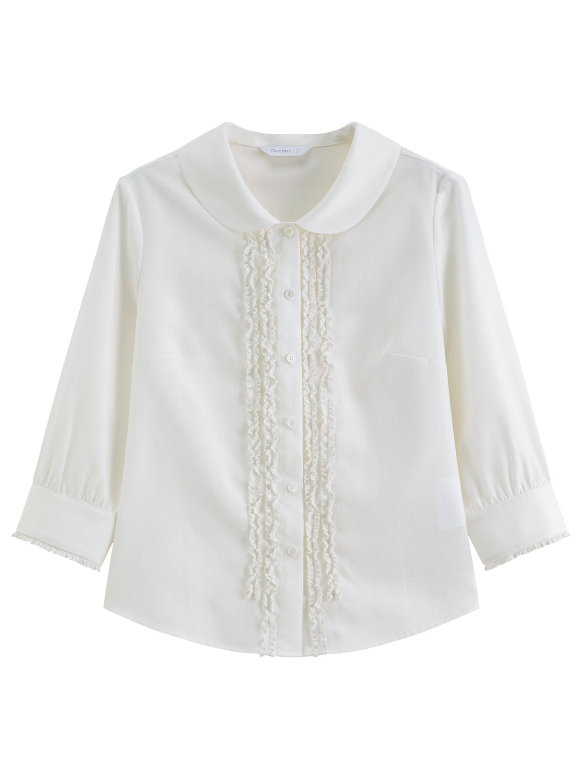 Women's Lace Peter Pan Collar Blouse - Ruffled Long Sleeve Shirt