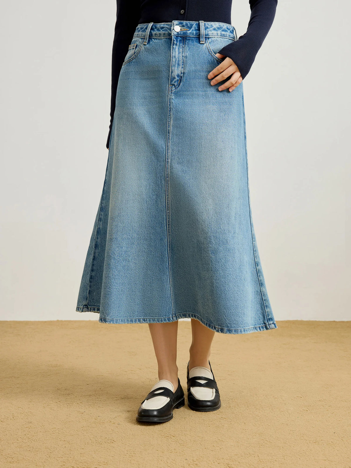 Retro Blue Denim Mermaid Skirt - High Waist Plus Size Elegant Maxi