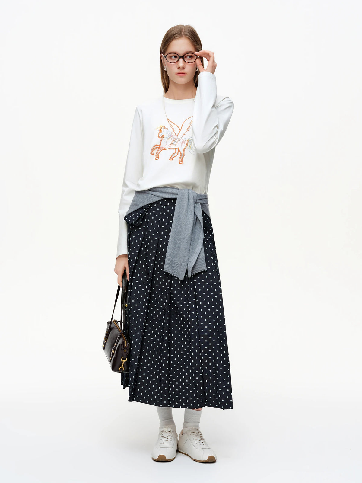 Polka Dot Midi Skirt - Retro A-Line Pleated Vintage Party Skirt