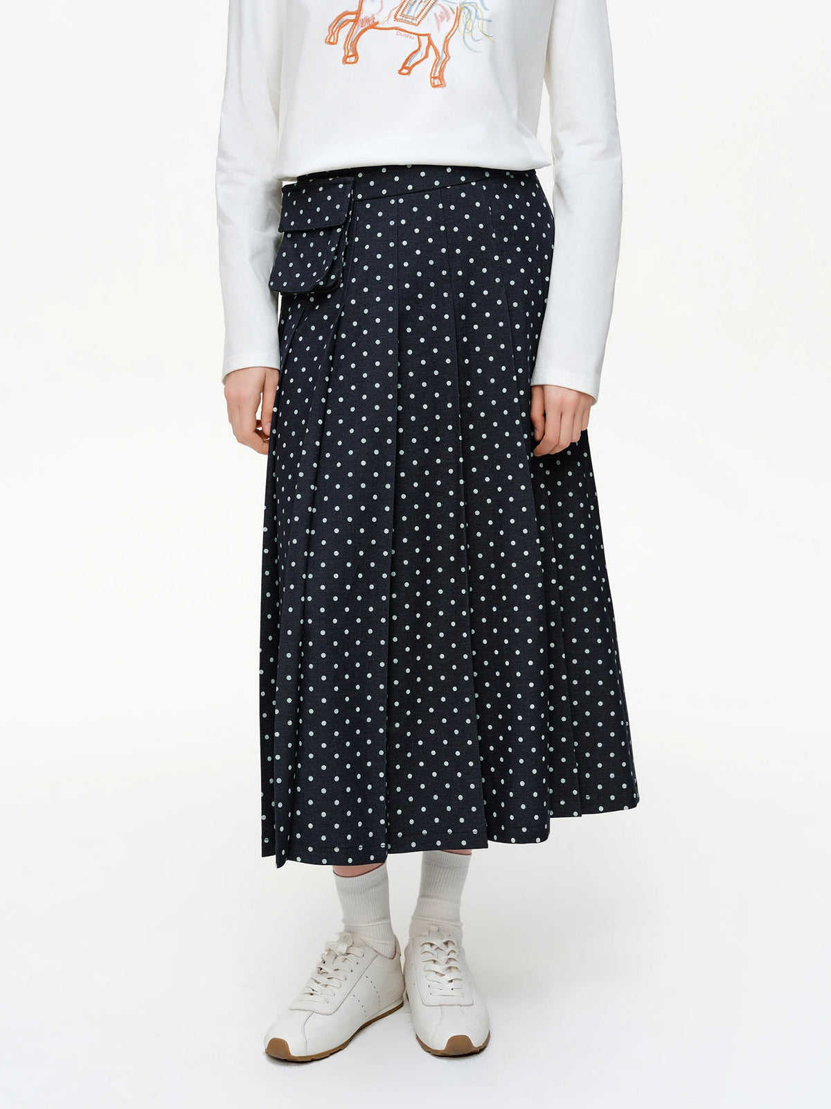 Polka Dot Midi Skirt - Retro A-Line Pleated Vintage Party Skirt
