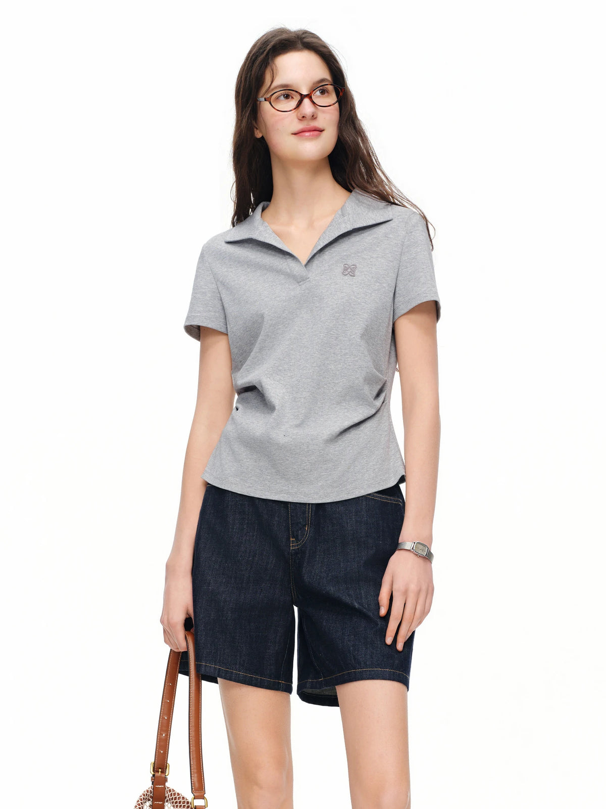 Women's V-Neck Pleated Slim Fit T-Shirt - Chic Summer Top